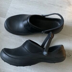 CROCS Mercy Clog Slip On Black Rubber Work Comfort size W8 outside shoes